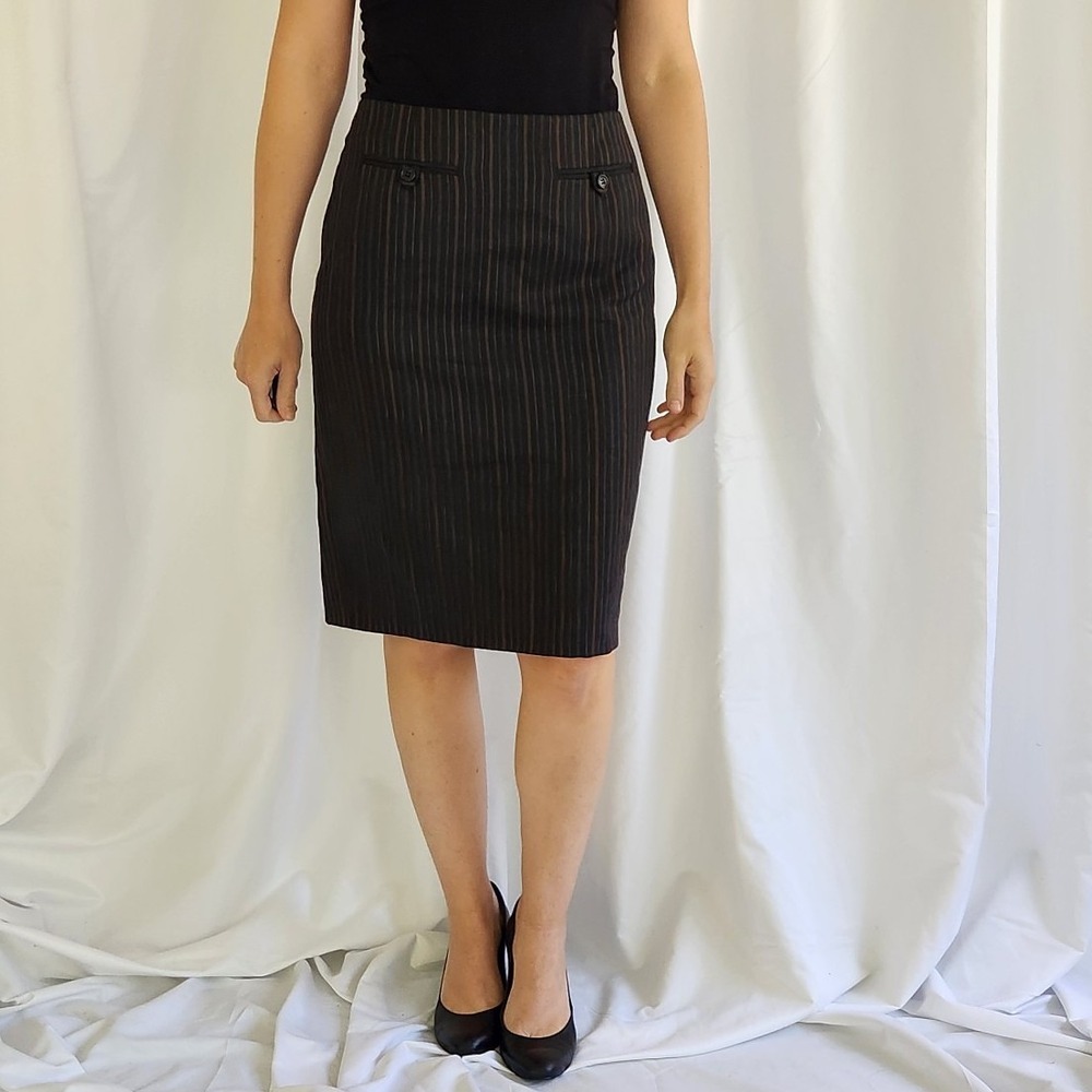 Ann Taylor Loft Black and Brown‎ Pinstripe Pencil Skirt